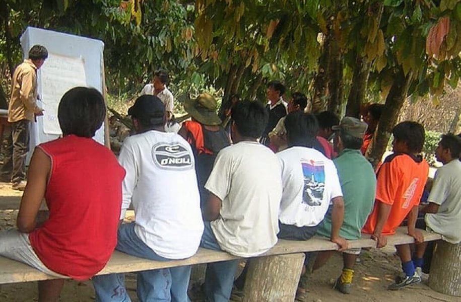 Group listening to presentation, Bolivia